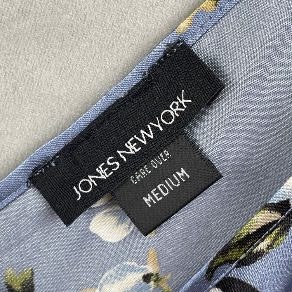 Jones New York Blue Floral Romantic Satin Soft Girl Spring Dress Midi V-Neck M - Picture 7 of 8